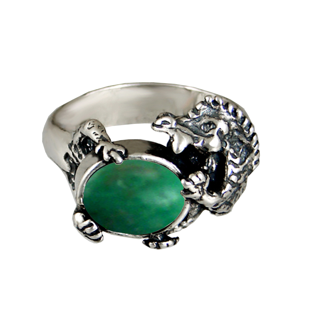 Sterling Silver Dragon Ring With Green Turquoise Size 12